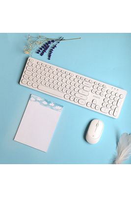 Retro Kablosuz Klavye & Mouse Set (white) ürün fotoğrafı