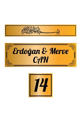 Metal 3'lü Set Kapı Isimliği, Besmele, Kapı Numarası Gold ürün fotoğrafı