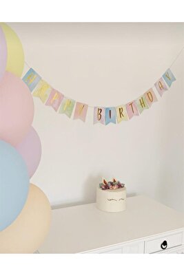 Pastel Renkler Happy Birthday Banner Makaron ürün fotoğrafı