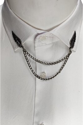 Erkek Kanat Figürlü Zincirli Gömlek Yaka Iğnesi ürün fotoğrafı