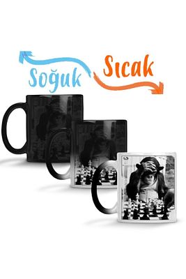 Monkey Chess Maymun Santranç Sihirli Kupa Bardak Porselen ürün fotoğrafı