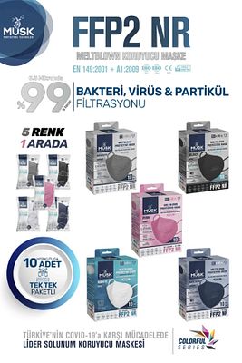 Musk N95 Maske 5 Renk Bir Arada 50 Adet ürün fotoğrafı