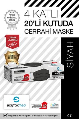 Çift Kat Meltblown / Iki Maske Gücünde 4 Katlı Siyah Maske (20 Adet/1 Kutu) ürün fotoğrafı