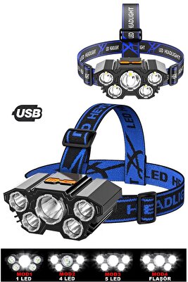 150w Led Rc-21 Şarjlı 5 Led 5x T6 Cree Led 36000 Lümen Profosyonel Kafa Feneri Lambası 4 Modlu ürün fotoğrafı