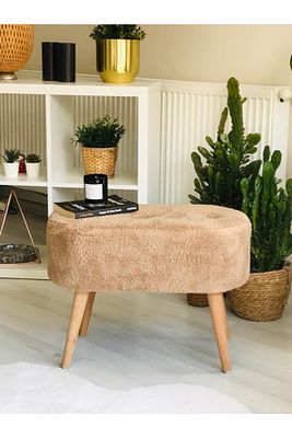 Gürgen Ahşap Ayak Tedy Kumaş Oval Pufidik Puf Bench Tabure Sandalye ürün fotoğrafı