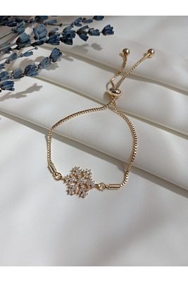 Standart Asansörlü Kar Tanesi Bileklik Gold Renk Klasik ürün fotoğrafı