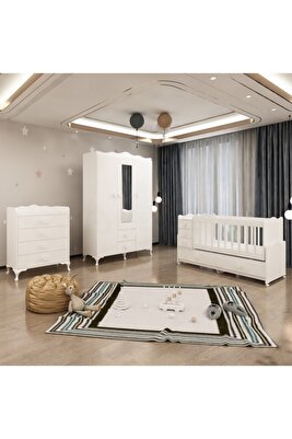 Unisex Bebek Beyaz Melina Bebek Odası Takımı Yatak Ve Uyku Seti Kombinli ürün fotoğrafı