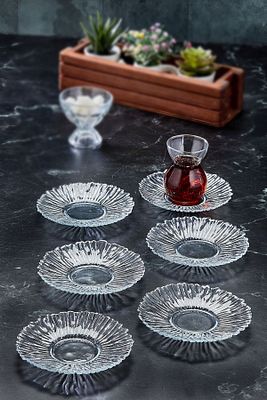 6 Lı Trend Özel Tasarım Kristal Cam Çay Tabağı Kase ürün fotoğrafı