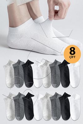 Unisex 8 Çift Pamuklu Pantalon Çorap Beyaz -9822694-beyaz Klasik ürün fotoğrafı