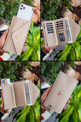 Envelope Telefon Ve Bozuk Para Bölmeli Zarf Model Bej Kadın Cüzdan ürün fotoğrafı