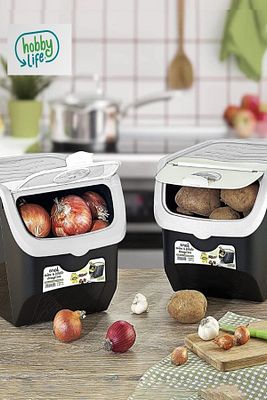 Coral 12 Litre 2'li Soğan Patates Saklama Kutusu Siyah-beyaz ürün fotoğrafı