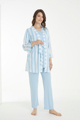Mavi Çizgi Desenli Lohusa Ve Hamile Pijama Takım ürün fotoğrafı