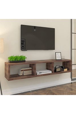 Ceviz 140 cm Tv Ünitesi Duvar Rafı Kitaplık Tv Sehpası Tv Standı ürün fotoğrafı