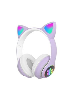 Lila Kedi Kulağı Detaylı Kablosuz Rengarenk Işıklı Buetooth Rgb Çocuk Oyuncu Kulaklık ürün fotoğrafı