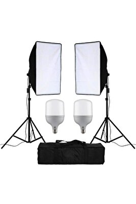50x70 Softbox Güçlü Led Ampullü Youtube Video ve Fotoğraf 2li Softbox Sürekli Işık Seti ürün fotoğrafı