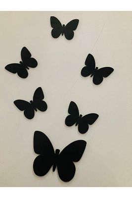 Dekoratif Ahşap 6lı Kelebek Duvar Süsü Siyah 50x40 ürün fotoğrafı