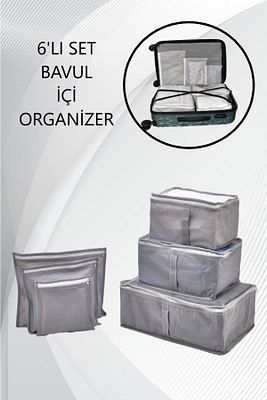 Gri 6' Lı Set Bavul Organizer Valiz Düzenleyici Bavul Içi Çantası Düzenleyici ürün fotoğrafı