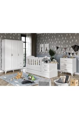 Kartopu Country Tarzı Bebek Odası Takımı Beyaz - 3 Parçalı Tamamı 1. Kalite Mdf ürün fotoğrafı