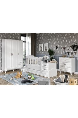 Kartopu Country Tarzı Bebek Odası Takımı Beyaz - 3 Parçalı Tamamı 1. Kalite Mdf ürün fotoğrafı