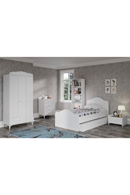 Mdf Yavrulu Kanguru Karyolalı Çocuk Odası 5 Parça Set Beyaz %100 Mdf ürün fotoğrafı