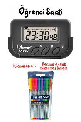 Pomodoro Öğrenci Saati Kronometreli Ders Çalışma Dijital Masa Saati Pensan 8 Renk Tükenmez Kalem ürün fotoğrafı