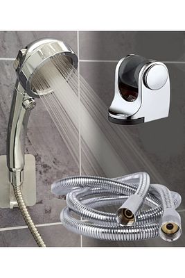 Su Tasarruflu 3 Fonksiyonlu Aç/kapa Butonlu Hortum Mafsal Duş Başlığı Set ürün fotoğrafı