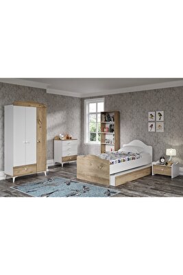Mdf Yavrulu Kanguru Karyolalı Çocuk Odası 5 Parça Set Meşe %100 Mdf ürün fotoğrafı