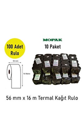 56 Mm X16 Metre Tam Metraj Termal Pos &amp;amp; Yazarkasa Kağıdı 10 Paket (100 ADET RULO) ürün fotoğrafı