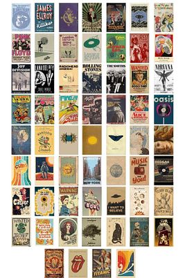 Retro Poster Seti - Kolaj Seti - Oda Dekoru - Duvar Posteri - Yapışkanlı - Duvar Dekoru - 60 Adet ürün fotoğrafı