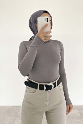 Yarım Balıkçı Yaka Düz Renk Body Gri ürün fotoğrafı