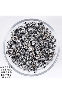 25 Gram- 7 Mm Yassı Harf Boncuk, Metalik Gümüş Üzeri Siyah Harf Boncuk 1.kalite- 25 Gr- 175-180 Adet ürün fotoğrafı