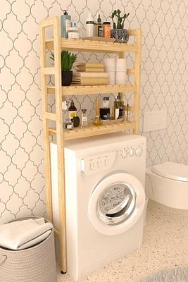 Ahşap Banyo Rafı, Ahşap Çamaşır Makinesi Üstü Düzenleyici Dolabı, Ahşap Makine Üstü Dolap ürün fotoğrafı