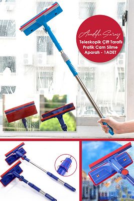 Teleskopik Çift Taraflı Pratik Cam Silme Aparatı Cam Silme Mopu | Mikrofiber Bezli Cam Silecek ürün fotoğrafı