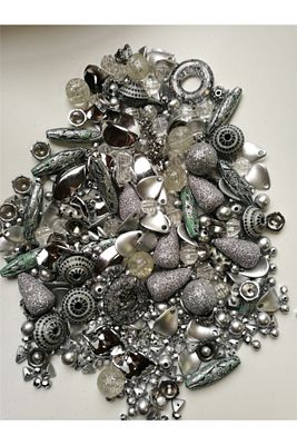 Bileklik,kolye,anahtarlık Yapımı Için,gümüş-simli Karışık Plastik Boncuk (250 gram) ürün fotoğrafı