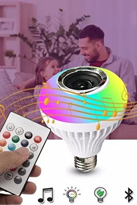 Bluetooth Hoparlör Akıllı Rgb Ledli Ampül Müzikli Lamba Ses Bombası Legend/led Musıc Dekorlu ürün fotoğrafı