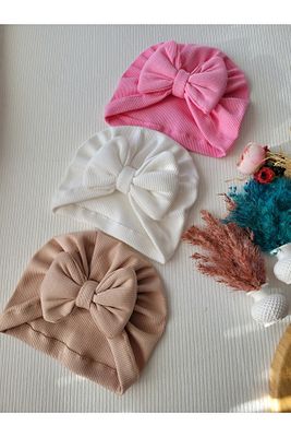 Kız Bebek & Çocuk Renkli Fiyonk Bone 3'lü Set ürün fotoğrafı