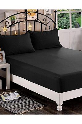 Çift Kişilik Lastikli Çarşaf + 2 Adet Yastık Kılıfı 160x200 Siyah ürün fotoğrafı