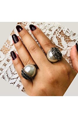 Markazit Taşlı Incili Ayarlanabilir Yüzük ürün fotoğrafı