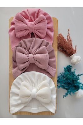Kız Bebek & Çocuk Renkli Fiyonk Bone 3'lü Set ürün fotoğrafı