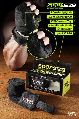 Voven Boxing Muay Thai Bandage Black Boks Bandajı Muay Thai Bandajı El Sargısı Siyah 3,5 Metre ürün fotoğrafı