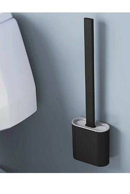 Siyah Silikon Banyo Tuvalet Klozet Temizleme Fırçası Tutucu Set Siyah ürün fotoğrafı