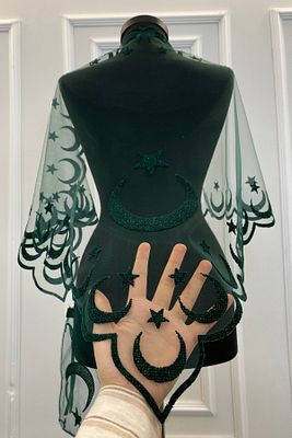 Yeşil Gümüş Simli Ayyıldız Damat Omuz Örtüsü Şalı, Kına Örtüsü, Sağdıç Asker Örtüsü ürün fotoğrafı