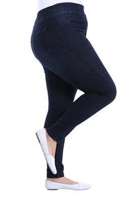 Kadın Kot Pantolon Toparlayıcı Full Likra Beli Lastikli Yüksek Bel Büyük / Küçük Beden- K. Lacivert ürün fotoğrafı