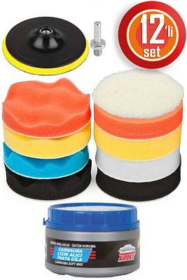 Polisaj Süngeri Seti Pasta Cila Macunu 115mm Matkap Uyumlu Uv Korumalı Parlatma Seti 12 Parça ürün fotoğrafı