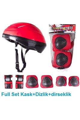 Çocuk Için Kask Dizlik Dirseklik Koruyucu Set Kırmızı ürün fotoğrafı