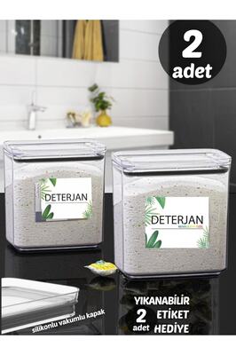 Renkli Deterjan &amp; Deterjan Dikdörtgen 2,2 Lt Vakum Kapaklı 2&#39;li Set Saklama Kutusu ürün fotoğrafı