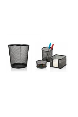 Metal Çöp Kovası Masa Üstü Kalemlik Ataşlık Küp Notluk 4 Lü Set ürün fotoğrafı