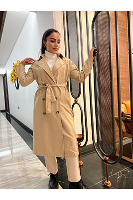 Ayaklı Yaka Uzun Trençkot ürün fotoğrafı
