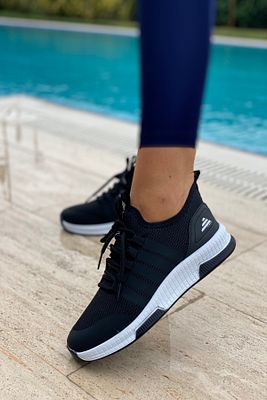 Unisex Siyah Triko Sneaker Spor Ayakkabı ürün fotoğrafı