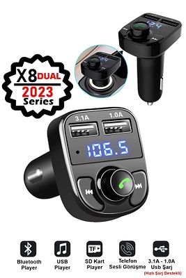 Pro X8 Araç Fm Transmitter 5.0 Bluetooth Araç Kiti Usb Mp3 Sd Kart Çakmaklık Girişli Araba Oto Teyp ürün fotoğrafı